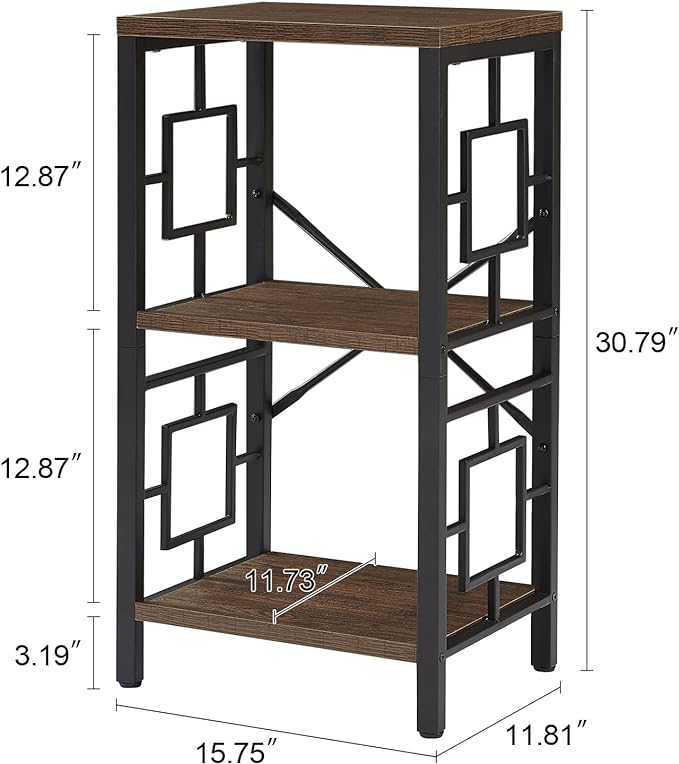 Small Bookshelf, 3 Tier Vintage Industrial Small Bookshelf for Small Spaces, Freestanding Open Shelf Bookcase, Versatile Bookcase for Home Office, Bedroom & Living Room, Retro Brown
