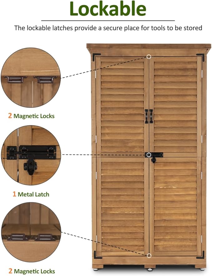 MCombo Outdoor Storage Cabinet, Garden Storage Shed, Outside Vertical Shed with Lockers, Outdoor 63 Inches Wood Tall Cabinet for Yard and Patio 0870 (Natural)