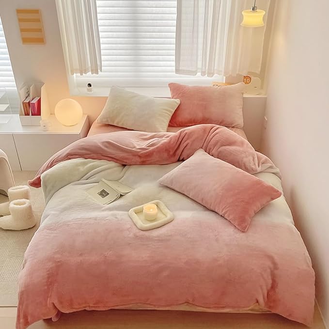 Wellboo Pink White Gradient Comforter California King White and Pink Fluffy Bedding Comforters Cal King Modern Bean Pink Gradient Flannel Quilts Farmhouse Watercolor Comforters Sherpa Fuzzy Plush Bed