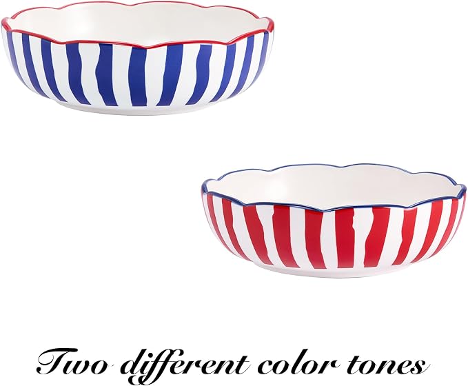 Bico Ocean Wonders Scalloped Pasta Bowls, 36oz Salad Bowl Set of 4, Large Ceramic Serving Dinner Bowls for Soup and Cereal, Microwave and Dishwasher Safe, Gift for Housewarming and Holiday