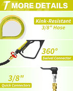 Pressure Washer Hose 50FT 3/8" for Cold and Hot Water 212°F, with Swivel Quick Connect, 4500PSI Kink Resistant Grade Steel Wire Braided, Power Washer Hose With 2pcs M22-14mm Adapter