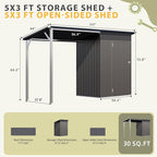 AECOJOY 10x4 Outdoor Open-Sided Storage Shed, 5x3 FT Sheds & Outdoor Storage Clearance with 5x3 Covered Porch, 30 Sq.Ft Covered, 2-in-1 Metal Small Shed with Attached Hardtop Metal Pergola Gazebo