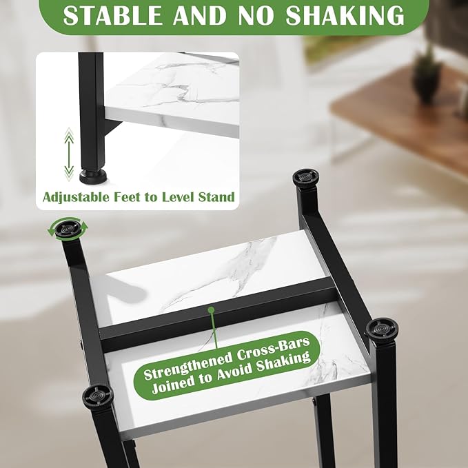 Extra Tall Plant Stand Indoor,40 Inch Plant Stands,2 Tier Metal Plant Stand with Heavy Duty Wood,Marble White and Black