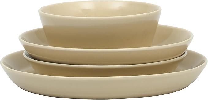 Gibson Home Summer Shades 16 Piece Plates and Bowls Dishes Service for 4 Porcelain Dinnerware Set - Taupe