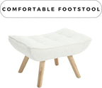 Modern Sherpa Accent Chair with Ottoman, Fluffy Upholstered Lounge Chair with Footrest, Comfy Living Room Side Boucle Armchair for Small Space Bedroom Apartment, White