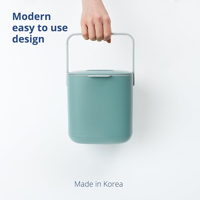 Blue Ginkgo Kitchen Compost Bin [2.6L / 0.69 GAL] – Filter-Free, Odor-Tight Countertop Food Waste Pail with Handle (Made in Korea, Green)