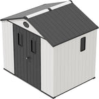 8x8 Resin Outdoor Storage Shed with Floor, Plastic Tool Shed for Gardening, Patio, and Deck, White/Gray