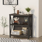 FATORRI Rustic Short 2 Shelf Bookshelf, Industrial Low Wood Bookcase, Farmhouse Small Book Case for Small Space (Walnut Brown)