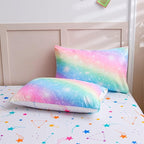 A Nice Night 6Pcs Gradient Glitter Bedding Set for Girls, Colorful Rainbow Galaxy Comforter Set, Ultra Soft Bedding Sets (Pink,Queen 6Pcs)