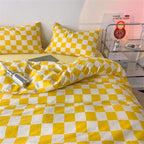 Wellboo Yellow and White Comforter Sets King Women Men Bright Yellow Checkerboard Grid Bedding Comforters Cotton Boys Girls Modern Light Yellow Checkered Geometric Quilts Luxury Elegant Yellow Bed