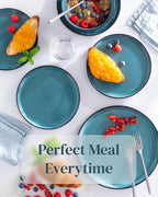 32 Piece Dinnerware Sets for 8 - Modern Style Stoneware Dinnerware Set - Scratch Resistant, Dishwasher Safe Plates and Bowls Sets Ceramic, Dish Set, Bowl and Plate Set - Black and Petrol Blue…