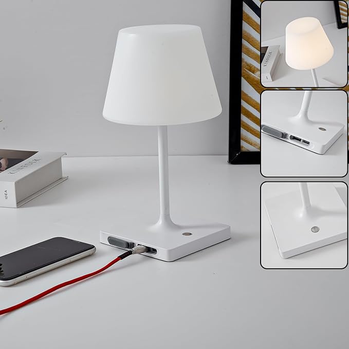 Cordless Table lamp, Outdoor Battery Operated Rechargeable Desk lamp,Waterproof Shower Lamp,4000mAh LED 3 Colors Small Wireless lamp for Kitchen Counter -White