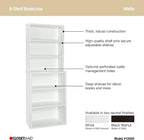 ClosetMaid Bookshelf with 6 Shelf Tiers, Adjustable Shelves, Tall Bookcase Hutch, Sturdy Wood With Closed Back Panel, White Finish