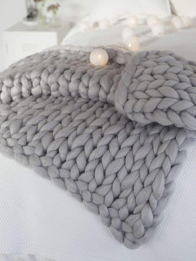 Chunky Knit Blanket Soft Handmade Knitting Throw for Bedroom Sofa Decor Super(Light Gray 40"x40")