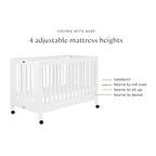 Babyletto Maki Full-Size 2-in-1 Portable Folding Crib with Toddler Bed Conversion Kit in White, Greenguard Gold Certified