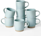 famiware Coffee Mugs Set of 8, Milkyway 13 oz Mug Set, Ceramic Cup Set with Handle for Coffee, Tea, Cocoa, Milk, Light Blue