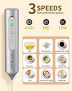 CIRCLE JOY Rechargeable Handheld Milk Frother Wand with Stand, 3 Variable Speeds, 3 Whisks and Storage Box, Electric Drink Mixer for Latte, Cappuccino, Hot Chocolate, Eggs and Protein Powder, Silver
