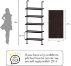 Ladder Shelf Bookcase 5 Tier, Extra Sturdy Modern Bookshelf Wall Mounted, Tall Black Open Book Shelf, Standing Industrial Metal Frame with Wooden Shelves