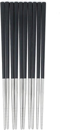 Qinlang Reusable Chopsticks, Stainless Steel Tips/Fiber Glass Handles, Dishwasher Safe, Non-Slip Metal Chopsticks for Cooking Eating, 5 Pairs Gift Pack - Black