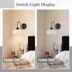 Modern Matte Black Wall Sconce Farmhouse 7.9" Milk White Glass Globe Wall Lamp for Industrial Style Hard-Wired Semi Flush Mount Wall Light Fixture for Stairway, Hallway, Bedroom