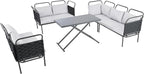 5-Piece Outdoor Furniture Sectional Conversation Sofa Set with Loveseat, Glass Table and Removable Cushions, All Weather Patio Woven Rope L-Shaped Couch for Garden Backyard, Black+Gray