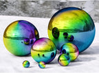 6 inch Diameter Gazing Ball,Rainbow Stainless Steel Polished Reflective Smooth Garden Sphere Globe Mirror,Colorful and Shiny Addition to Any Garden or Home