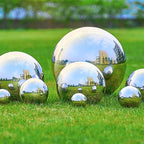 Nerien 8 Inch Gazing Ball, Stainless Steel Garden Mirror Globe, Polished Ornament Sphere, Hollow Floating Reflective Hemisphere, for Home Outdoor Pond Housewarming Swimming Pool Decoration, Silver