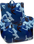 Posh Creations Structured Comfy Bean Bag Chair for Gaming, Reading and Watching TV, Pasadena Chair, Nylon - Camo Blue and Light Blue