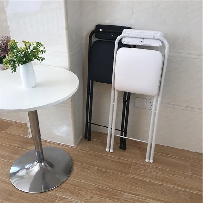 2 PC Collapsible Bar Chairs with Backrest Footrest,Folding Stool Padded Counter Height Bar Stool,Folding Tall Bar Stools for Kitchen Gameroom,Black,24inch