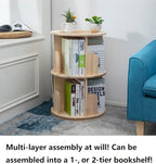 Heehee 2 Rotating Bookshelf 360 Display Floor Standing Bookcase Storage Rack for Kids&Adults Multi-Functional Bookshelf Organizer (2-Tier)