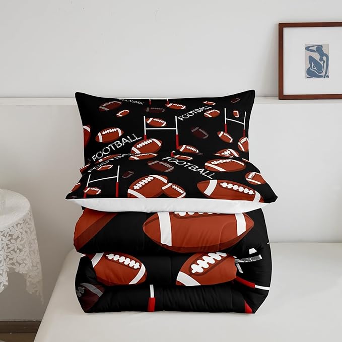 Feelyou Rugby Sports Comforter Set Twin Size Football Comforter for Kids Teens Adults Soccer Ball Game Bedding Set Gift for Football Lover Duvet Set Room Decor 2Pcs with 1 Pillow Case