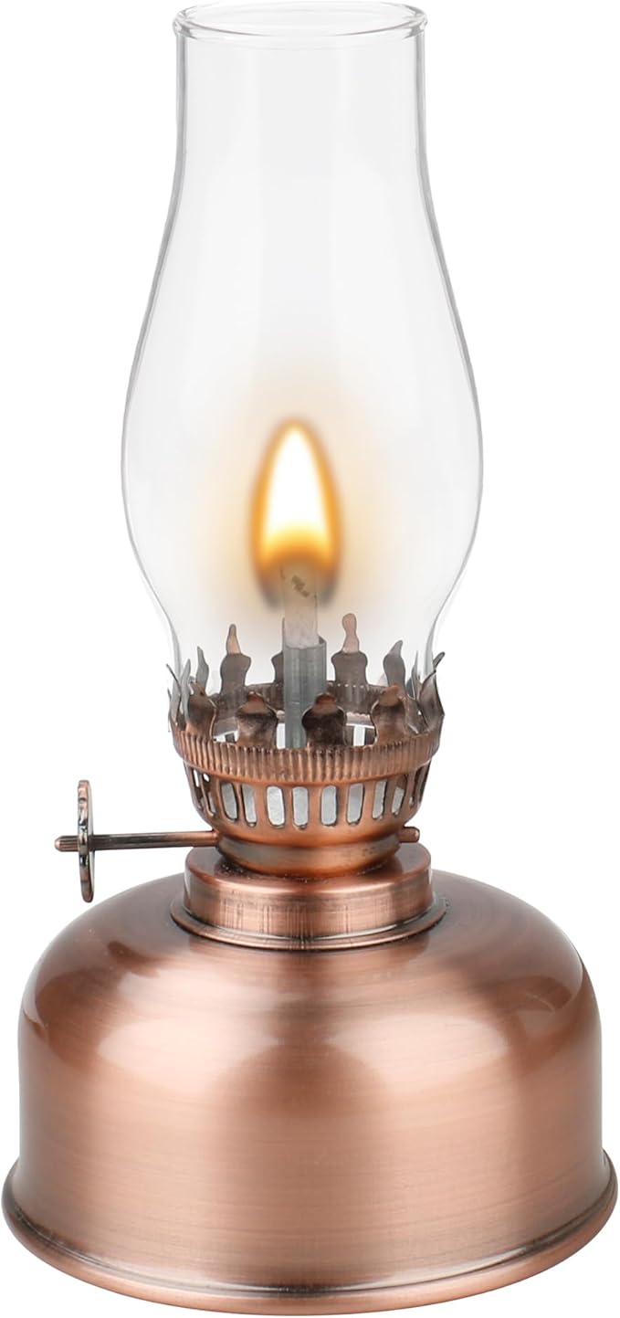 Retisee Vintage Clear Glass Hurricane Lamp - Antique-Style Adjustable Oil Wick Lantern for Indoor/Outdoor, 10oz Rustic Illumination and Tabletop Decor