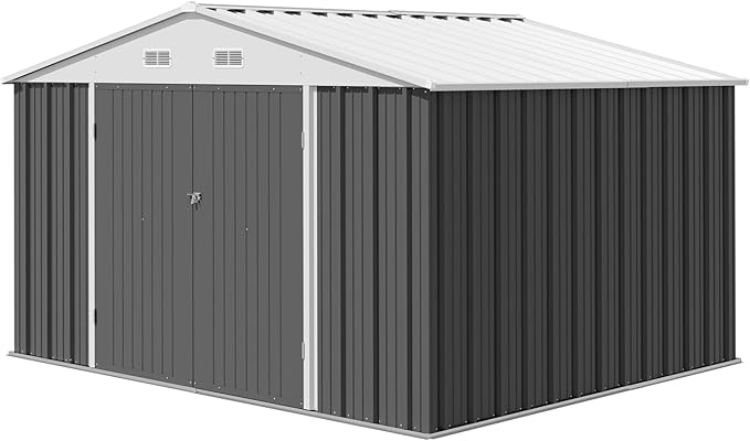 Devoko 8 x 10 FT Outdoor Storage Shed, Metal Garden Sheds & Outdoor Storage Clearance, Large Tool Shed Outdoor with Single Lockable Door for Patio Lawn Backyard (Gray)