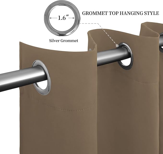 Easy-Going Blackout Curtains for Bedroom, Solid Thermal Insulated Grommet and Noise Reduction Window Drapes, Room Darkening Curtains for Living Room, 2 Panels (52x96 in,Camel)