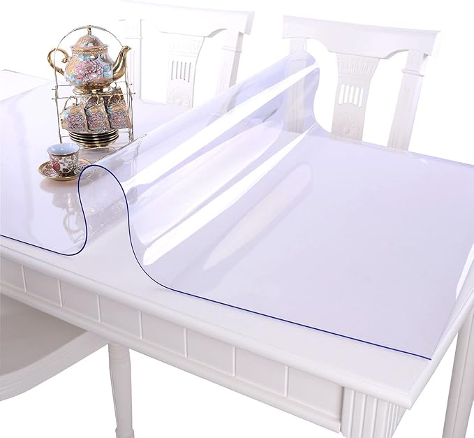 NECAUX Custom 20 x 52 Inch Clear Table Cover Protector, 1.5mm Thick Plastic Heavy Duty Table Pad Desk Mat Desk Protector for Office Computer Writing Desk, Sofa Table, Media Stand, Coffee Table