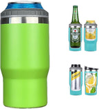 4 in 1 Stainless Steel Can/Bottle Insulator, 14oz Two-Way Lids SUS Insulated Can Cooler, Beer Bottle holder (Green)