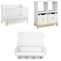 Delta Children babyGap Oxford 6-in-1 Convertible Crib + Brannan Bear Bookcase with Bins + Brannan Bear Wall Shelf with 4 Hooks, Bianca White/Natural (Bundle)