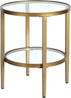 Henn&Hart 20" Wide Round Side Table with Glass Shelf in Antique Brass, Table for Living Room, Bedroom