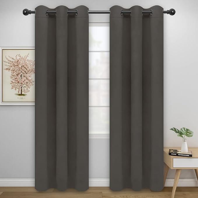 Easy-Going Blackout Curtains for Bedroom, Solid Thermal Insulated Grommet and Noise Reduction Window Drapes, Room Darkening Curtains for Living Room, 2 Panels (42x95 in, Taupe)
