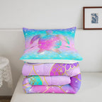 Erosebridal Mermaid Scales Comforter Set for Girls, Tortoise Reptile Bedding Set King Size, Sea Turtle Ocean Life Duvet Sets for Kids Children Boys Women, Sweet Girly Down Comforter, Teal Blue
