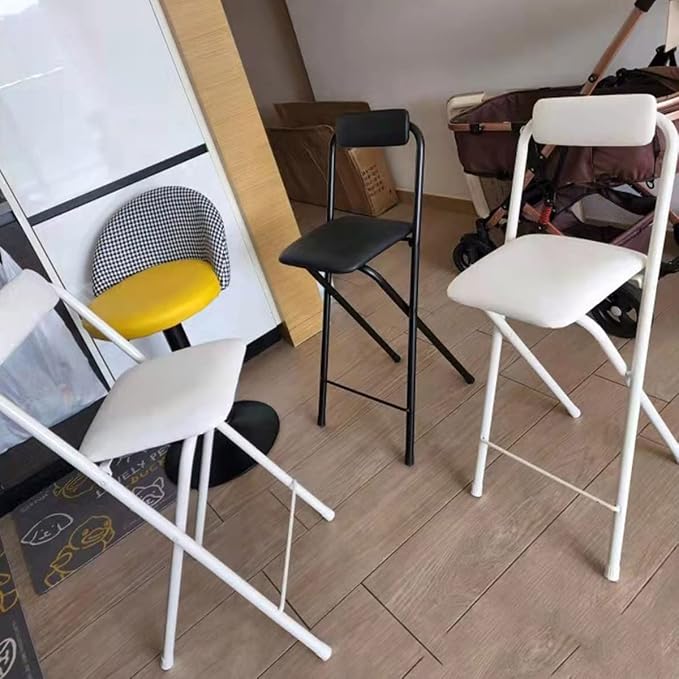 2 PC Collapsible Bar Chairs with Backrest Footrest,Folding Stool Padded Counter Height Bar Stool,Folding Tall Bar Stools for Kitchen Gameroom,Black,24inch