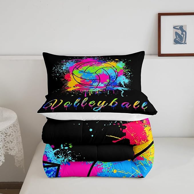 Feelyou Kids Volleyball Comforter Set Twin Size Sports Game Bedding Set for Boys Girls Teens Bedroom Decor Tie Dye Comforter Women Men Volleyball Player Duvet Set with 1 Pillow Case