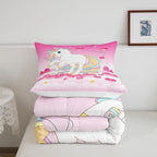 Girls Unicorn Comforter Set Full Girly Fantasy Rainbow Unicorn Bedding Set for Kids Little Girls, Pink Love Heart Duvet Sets Dreamy Horse Cartoon Magical Animal Down Comforter with 2 Pillowcases