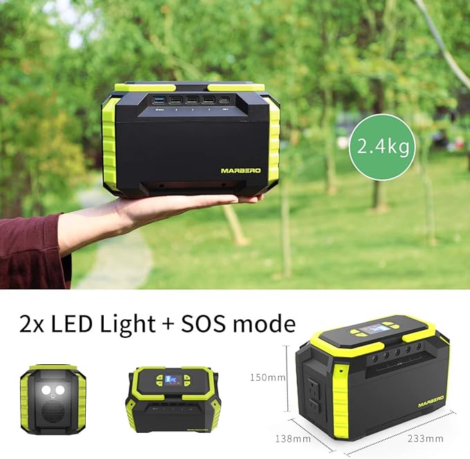 MARBERO 222Wh Portable Power Station 200W Solar Generator 60000mAh Power Bank with AC Outlet 110V 200W DC USB LED Flashlights Lithium Battery Power Supply for CPAP Camping Backup Emergency Home