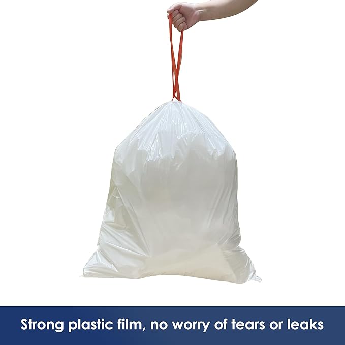 13 Gallon Tall Kichen Trash Bags, Unscented 200 Count Drawstring Garbage Bags, Pre-Separated, Ultra Strong, Leakproof, Sturdy, White