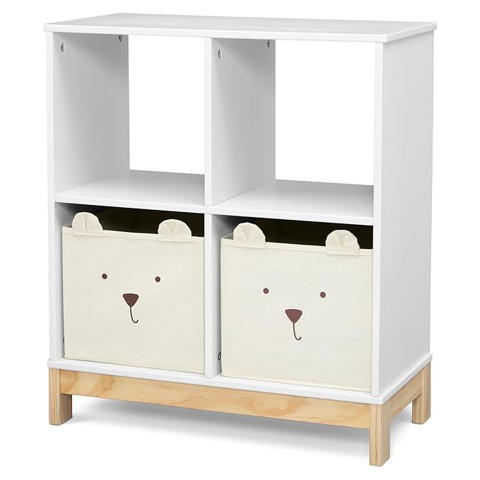 Delta Children babyGap Oxford 6-in-1 Convertible Crib + Brannan Bear Bookcase with Bins + Brannan Bear Wall Shelf with 4 Hooks, Bianca White/Natural (Bundle)