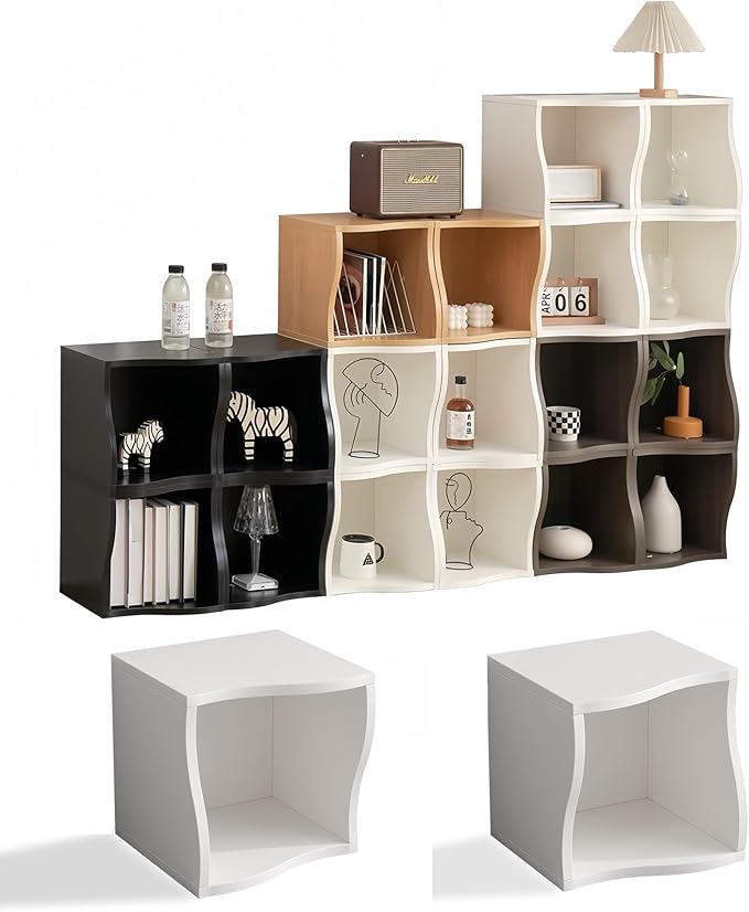 DIY Bookcase, 2 Cube Storage Organizer, Stackable Modular Book Shelf for Bedroom, Living Room, Office, Closet