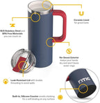 RTIC 20oz Road Trip Travel Mug with Lid and Handle, Ceramic Lined, Insulated, Stainless Steel, Metal, Double Wall Vacuum-Insulation, Portable Coffee, Tea Cup for Hot and Cold Drink, Patriot