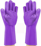 Silicone Dishwashing Gloves, Pet Grooming Rubber Scrubbing for Dishes, Sponge Wash Cleaning with Scrubbers (13.6" L)