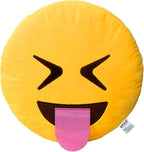 EvZ Official Certified Exciting Emoji Pillow - 32cm Large Soft Plush Smiley Face Winking Tongue Emoticon Cushion - Fun Decorative Stuffed Toy for Party Favors, Kids Playroom & Birthday Gift (Yellow)